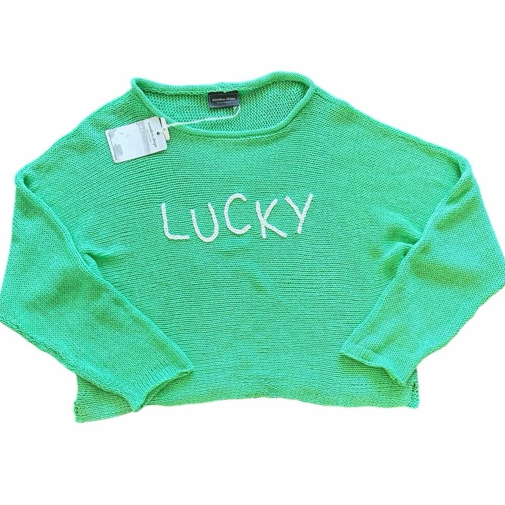 Wooden Ships Reverse Knit Lucky Crew Cotton Sweater Verdigris S/M NWT